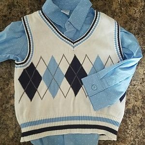 Dress shirt and vest.